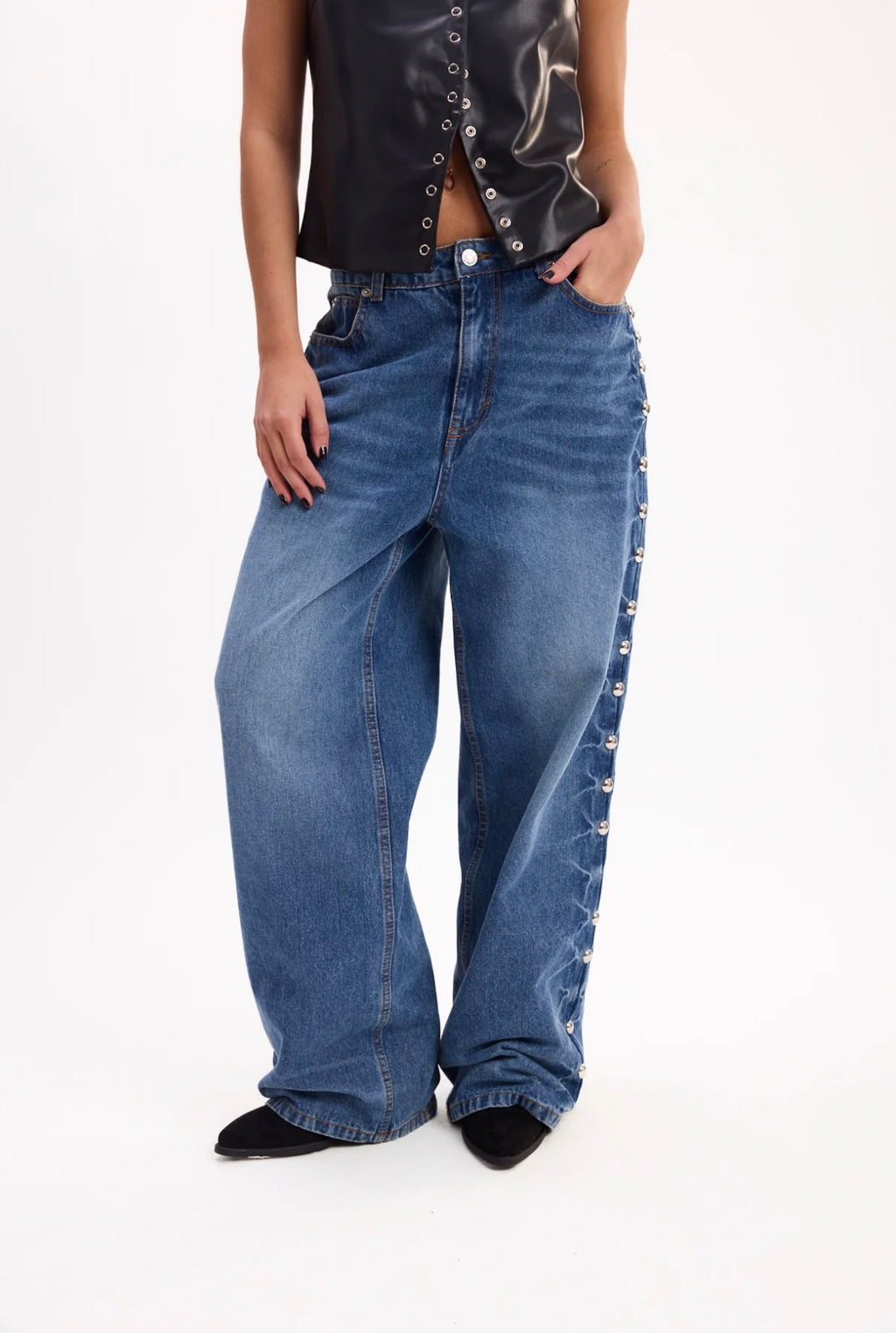 Jean Baggy Tachas tiro bajo