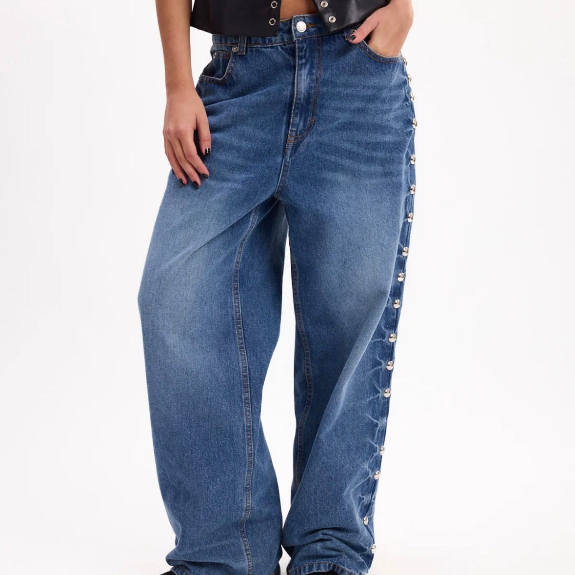 Jean Baggy Tachas tiro bajo