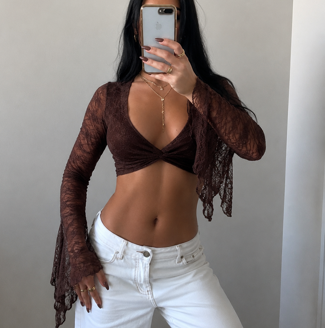 Top Encaje Chocolate Oxford
